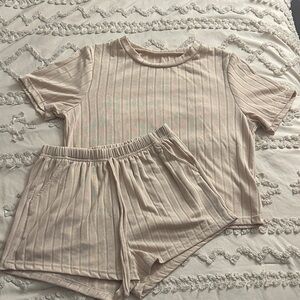 Women's Cream Ribbed Sleepwear Set